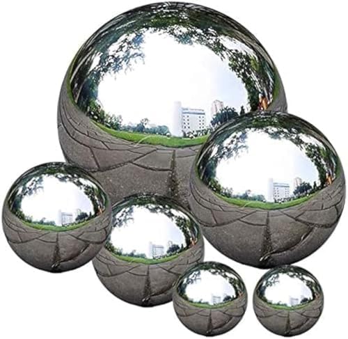 Stainless Steel Gazing Ball, 6 Pcs 50-150 mm Mirror Polished Hollow Ball Reflective Garden Sphere, Floating Pond Balls Seamless Gazing Globe for Home Garden Ornament Decorations (6 Pcs Mix)
