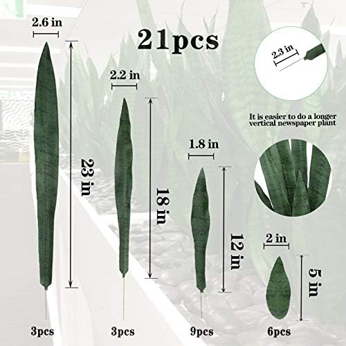 summer flower 23in Snake Plant Artificial Leaf Set 21pcs Faux Sansevieria Plant Leaves Tall Fake Snake Greenery Outdoor 4 Sizes for Indoor Home