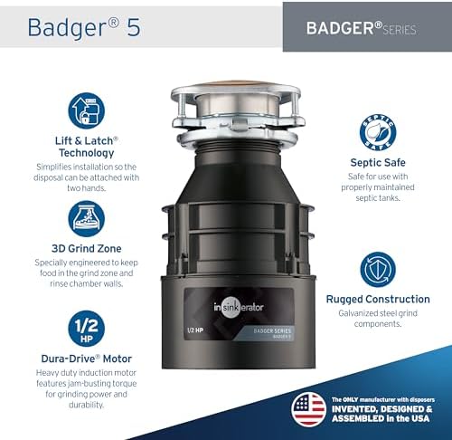 InSinkErator Badger 5 Garbage Disposal, Badger Series 1/2 HP Continuous Feed Food Waste Disposer