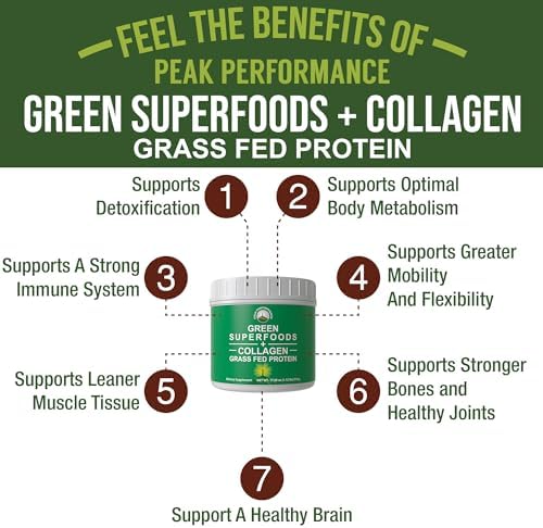 Peak Performance Greens Superfood + Grass Fed Collagen Peptides Powder | Ultimate Blend of Top Tasting Green Superfood with Pure Pasture Raised