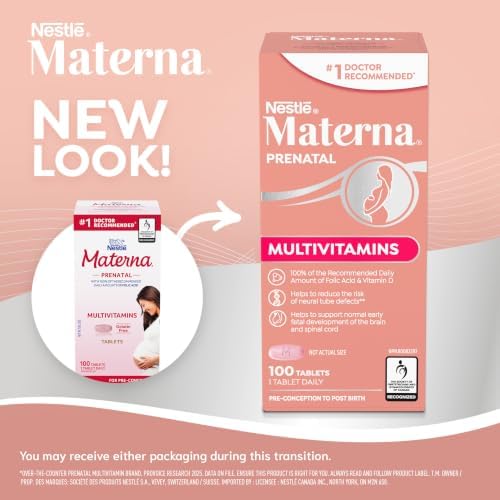 Materna Nestle Prenatal Postpartum Vitamin & Mineral Supplement 100 Tablets | 23 Essential Vitamins and Minerals, 100 Percent RDA Of Folic Acid