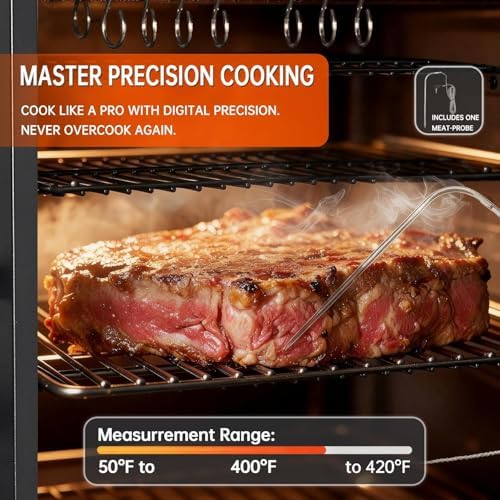 Vertical Pellet Smoker Grill with Digital Temperature Control, 4-Rack Electric BBQ Smoker with Meat Probe & Cover