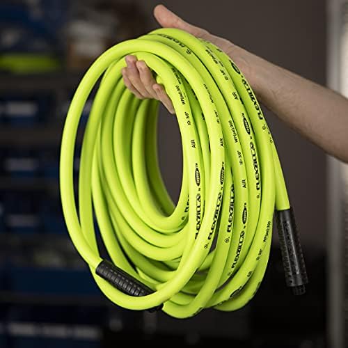 Flexzilla Air Hose, 3/8 in. x 50 ft., 3/8 in. MNPT Fittings, Heavy Duty, Lightweight, Hybrid, ZillaGreen - HFZ3850YW3