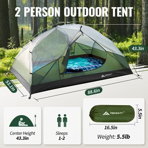 Forceatt Tent for 2 and 3 Person is Waterproof and Windproof, Camping Tent for 3 to 4 Seasons