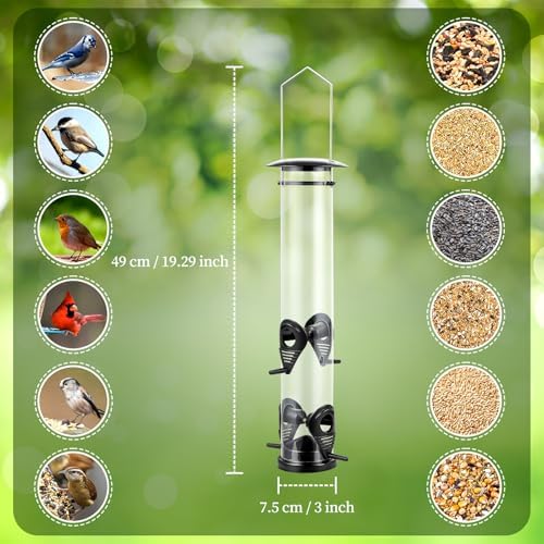 Backyard Expressions Tall Tube Bird Feeder - Durable Hanging Wild Bird Feeder for Wild Birds - 16" Tall, 4-Port Design
