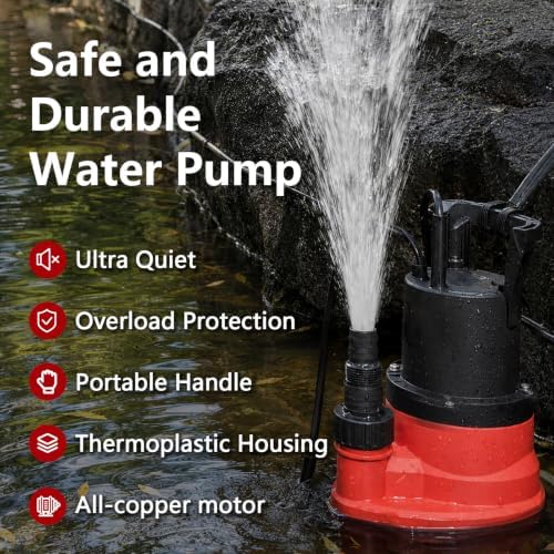 1/3 HP Automatic Sump Pump, 110V 2550 GPH Submersible Utility Water Pump | Auto Switch, Drains Down to 0.1”, 16 FT power cord