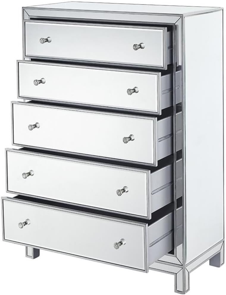 Reflexion 5 Drawer 48" Mirrored Chest in Antique Silver
