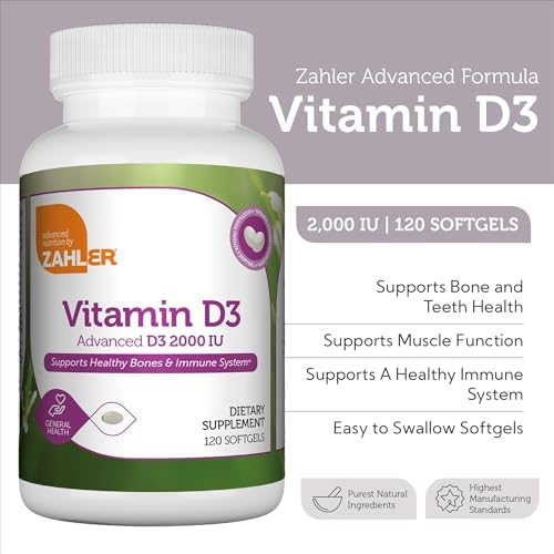 Zahler - Advanced Vitamin D3 2000 IU Softgels (250 Count) Kosher Vegetarian Friendly Vitamin D for Immune Support, Bone, Teeth & Muscle Health - Daily D3 Vitamin Supplement for Adults - Easy Swallow V
