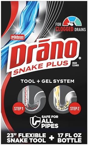 Drano Snake Plus Tool and Gel System, Drain Snake with Drain Clog Remover Gel, Unclogs and Removes Hair and Blockages