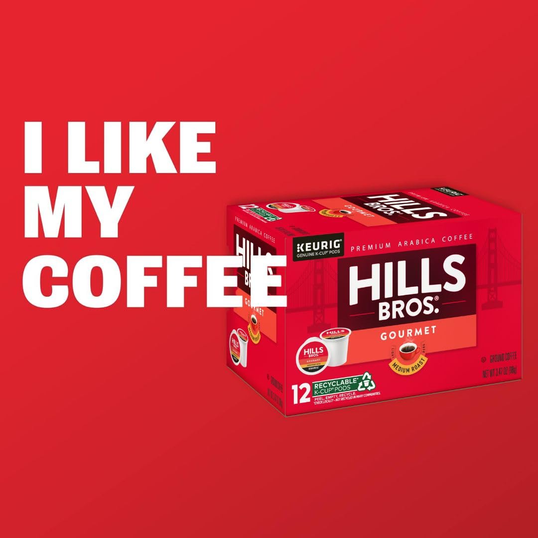 Hills Bros Single Serve Coffee Pods, 100% Colombian Ground Coffee, Medium Roast, 12 Count – Keurig Compatible, Roasted 100% Arabica Beans, Smooth Balanced Flavor