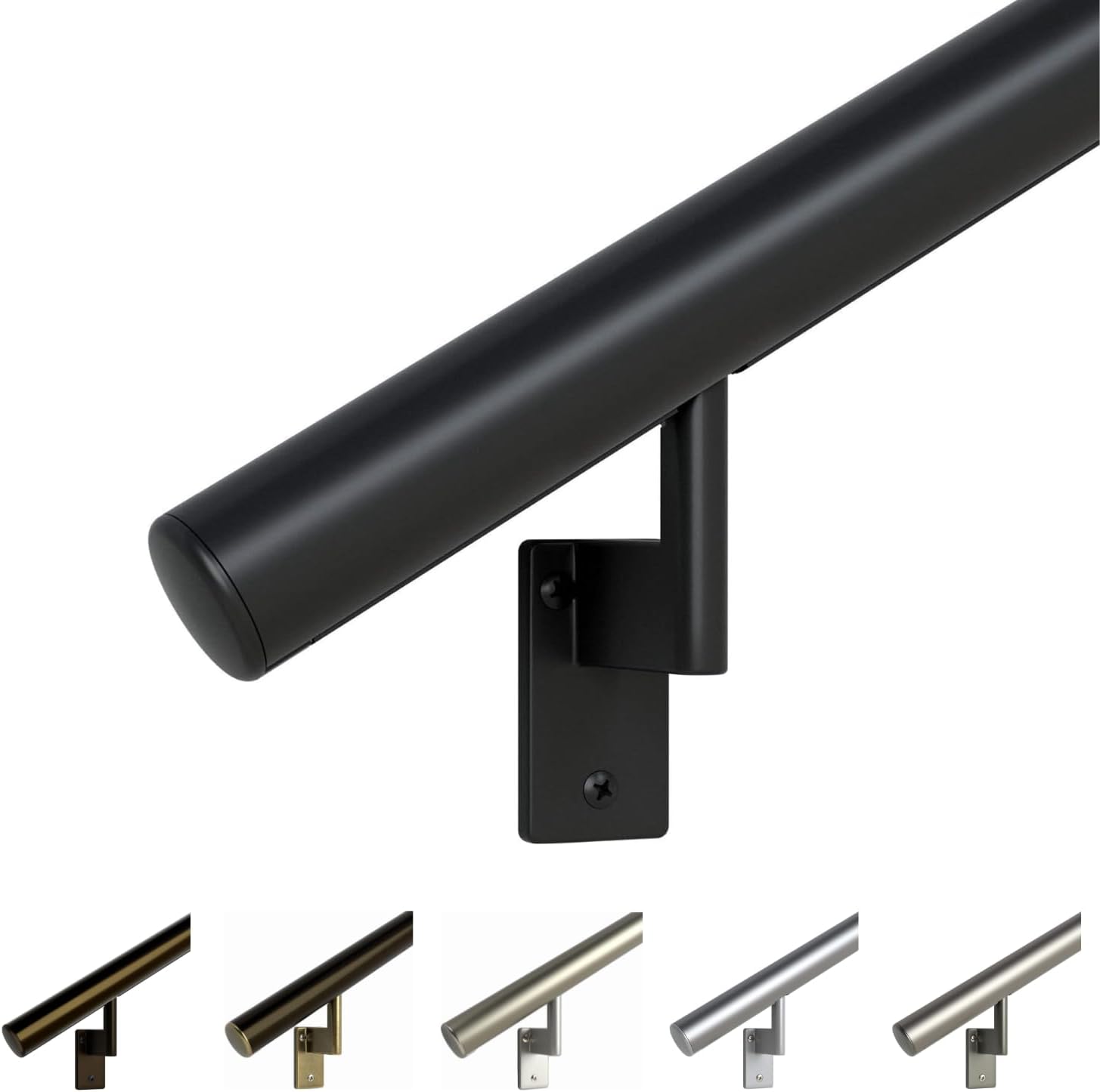 Promenaid Silver 3ft Flush Handrail Kit - Complete Indoor/Outdoor Stair Handrail - Modern 1.6" Round Satin-Anodized Aluminum Railing with 2 Silver