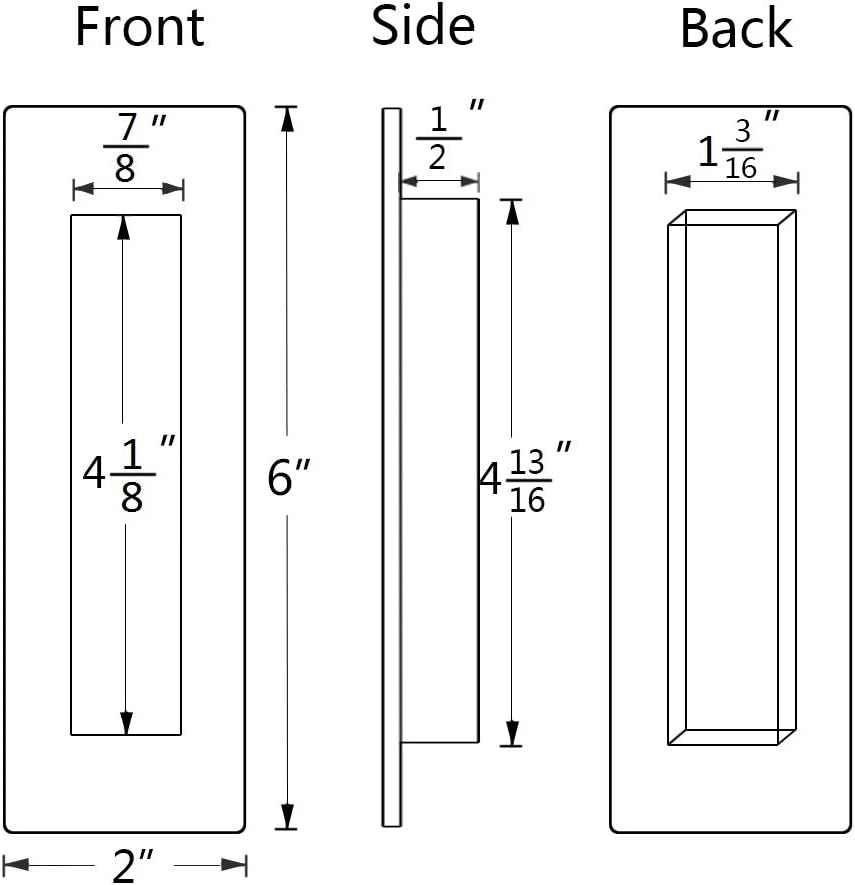 Flush Pull 2 Pack 6" Rectangular-Satin Brushed, Free of Sharp Edge