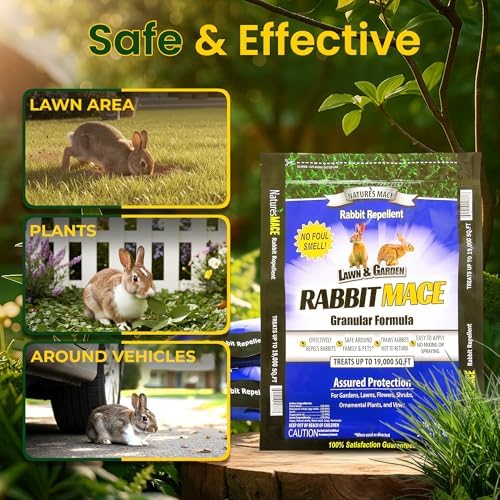 Nature's MACE Rabbit Mace Rabbit Repellent 3 lb Granules | Gardens, Lawns, Farms & Landscapes, Treats 1,350 sq ft, Granular Deterrent, All-Season Use, Safe for Pets, Children, Plants.