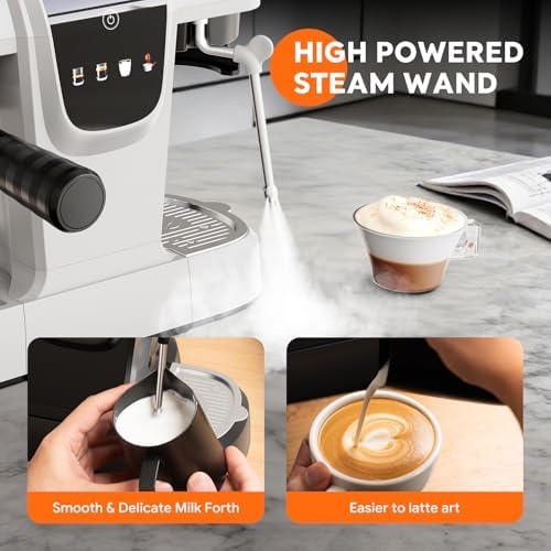 RECAFIMIL Semi-Automatic Espresso Machine with Grinder, 20 Bar, Compact Professional Coffee Maker with Milk Frother, Latte & Cappuccino