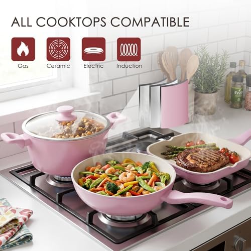 Kikcoin Pots and Pans Set Non Stick 31 Piece Kitchen Nonstick Cooking Cookware Sets with Grill Pan Saucepan Baking Sheet Utensil, Black
