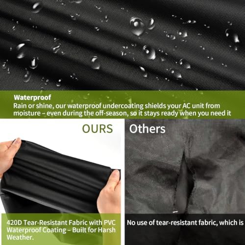 Air Conditioner Cover for Outside 34 x 34 x 30 inch | Square top design, water-resistant 420D Oxford, windproof straps, fits most central ac condensers, year-round