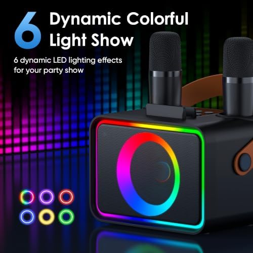 Karaoke Machine for Kids Adults,Portable Bluetooth Speaker with 2 Wireless Microphone with LED Lights, Karaoke Microphone with PA System Supports USB/TF/AUX,Gift for Party (Black)