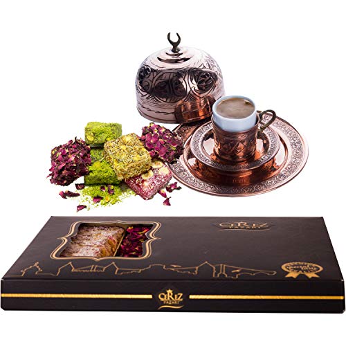 Cerez Pazari Turkish Delight Pistachio with Fantastic Rose & Pomegranate Flavour Experience in Luxury Gift Box 8.8 oz | Assorted Gourmet Soft Candy, Sweet Vegan Traditional Lokum (Loukoumi) (9-11 Pcs)