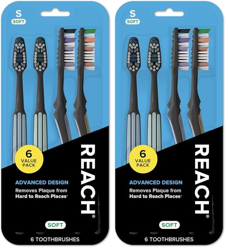 Reach Advanced Design Soft Bristle Toothbrush with Toothbrush Caps, 6 Count