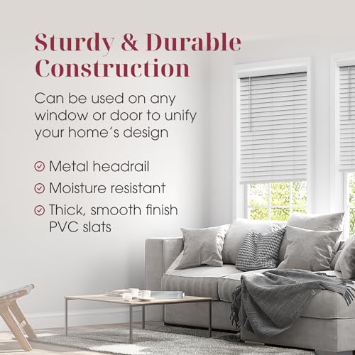 2" Faux Wood Blinds with Crown Valance 35.5" W x 60" H, White | Cordless Window Blinds for Indoor Windows, 2" Faux Wooden Blinds for Home or Office