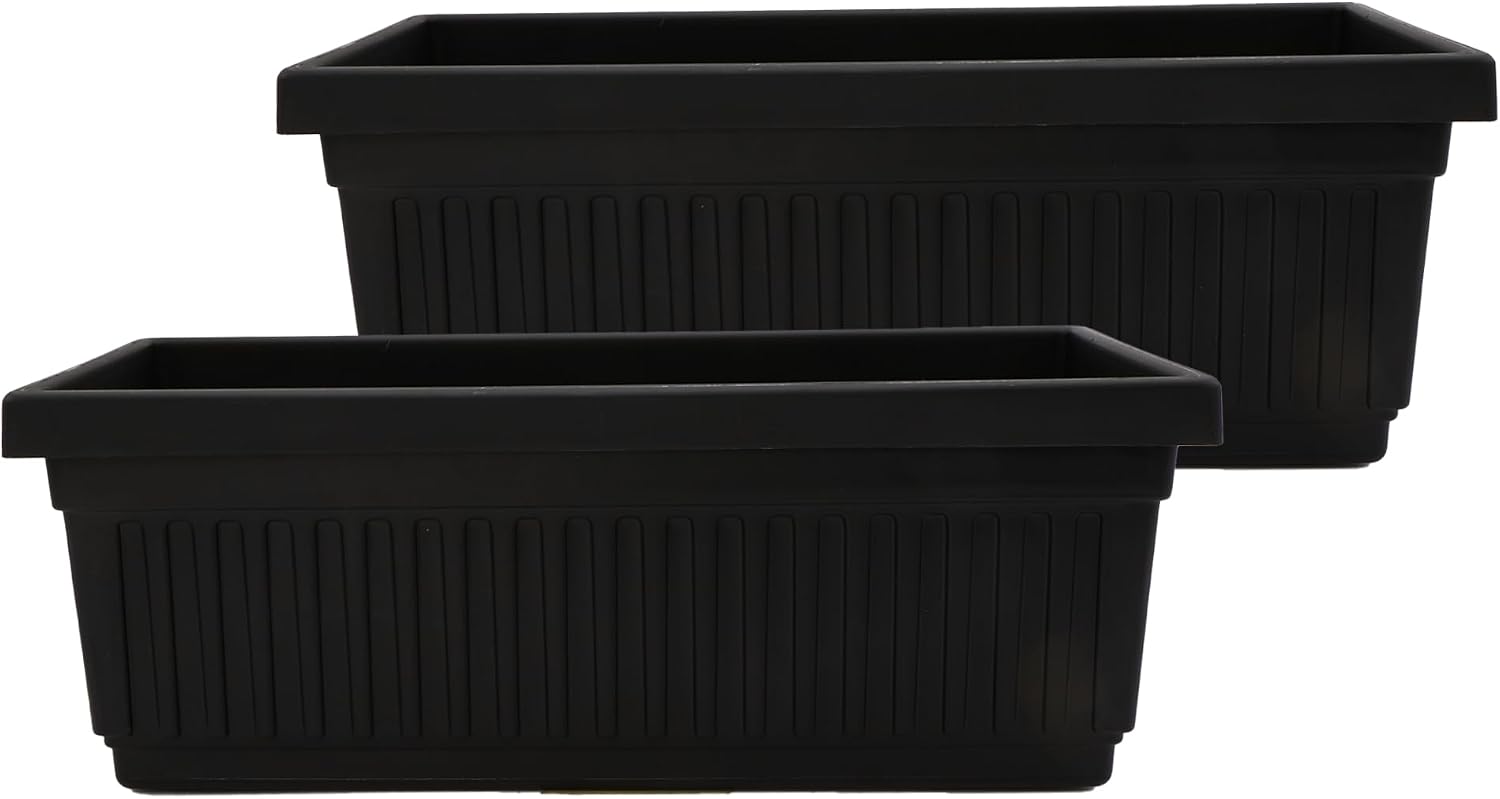 The HC Companies Venetian Window Planter Box w/Drain Plug - Long Planter Box for Windowsills, Balconies & More - Plastic Rectangular Outdoor Planters for Herbs & Flowers (18" Clay, Pack of 1)
