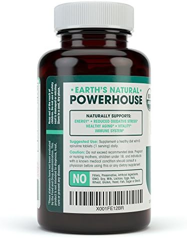 USDA Organic Spirulina Tablets - Non-GMO Green Superfood Supplement: 3000mg of Fresh Blue Green Algae, Vegan, Gluten Free, Sustainably Grown
