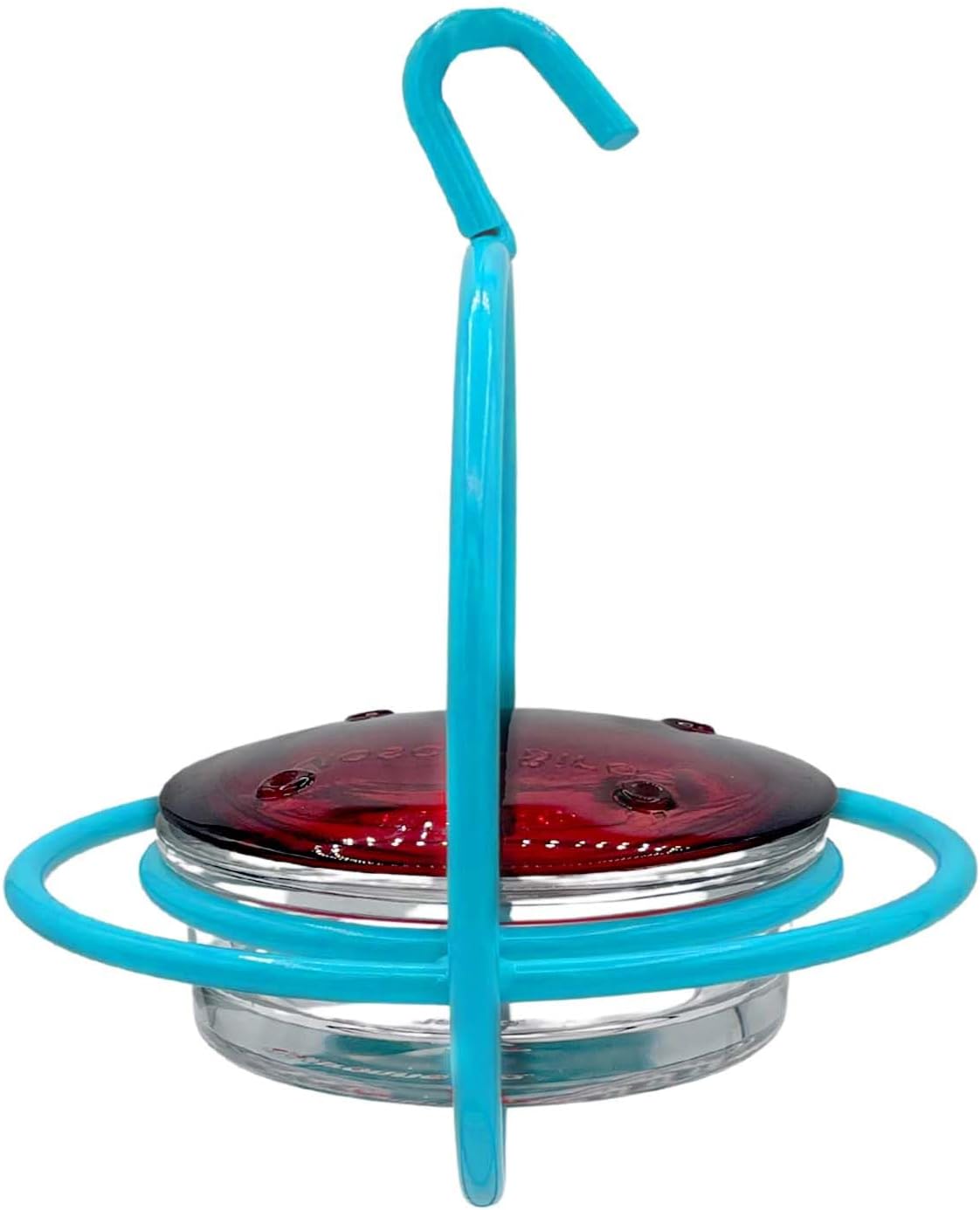 Hummingbird Feeder for Outdoors Hanging, 3.4 OZ Hummingbird Feeders, Glass Bowl with 4 Feeding Ports, Leak Proof Lid & Circular Perch, Bird Feeder (1, Red)