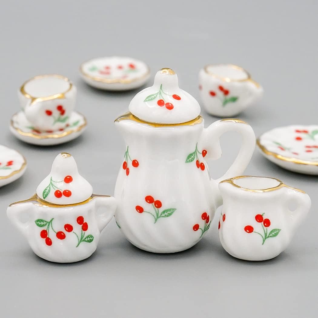 Odoria 1/12 Miniature Porcelain Tea Set 15Pcs Dollhouse Decoration Accessories, Grapes