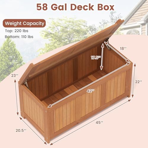 Tangkula 46 Gallon Acacia Wood Deck Box, Garden Backyard Storage Bench, Outdoor Storage Container for Patio Furniture Cushions and Gardening Tools