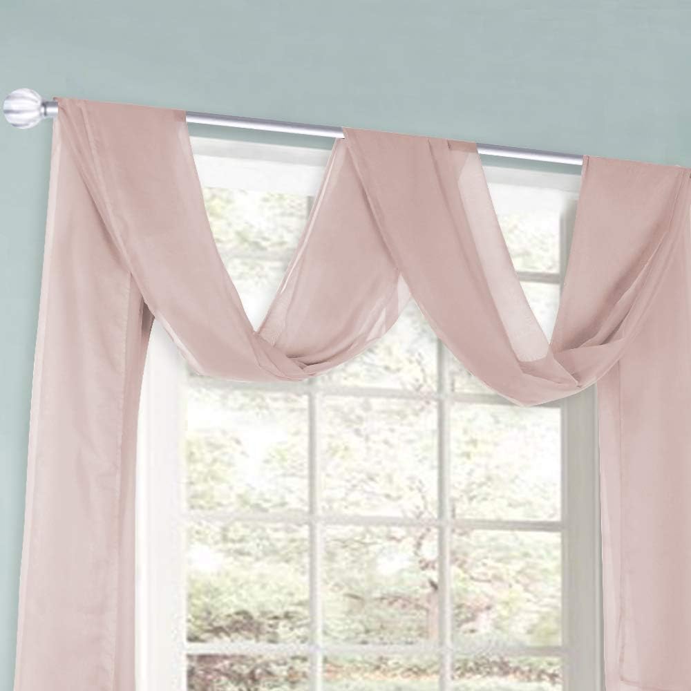HUTO Light Pink Sheer Window Scarf Valances for Girls Room Sheer Soft Voile Curtain Scarves for Wedding Party 216 Extra Long