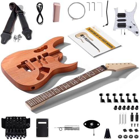 Leo Jaymz DIY Electric Guitar Kits in IBZ Style - Mahogany Body and Maple Neck - All Components Included (7V)
