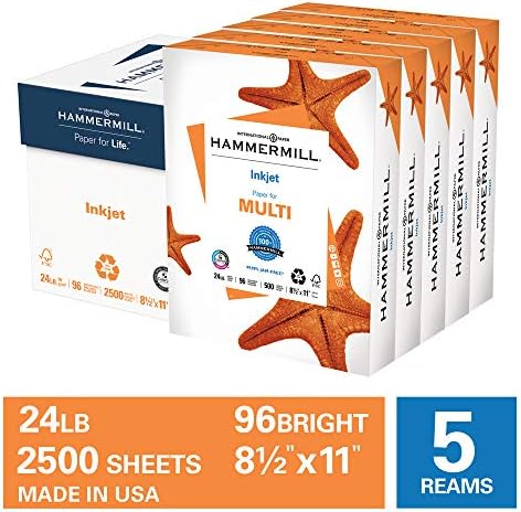 Hammermill Printer Paper, Premium Inkjet & Laser Paper 24 Lb, 8.5 x 11-1 Ream (500 Sheets) - 97 Bright, Made in the USA, 166140R