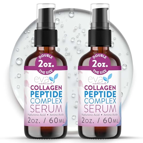 Eva Naturals Collagen Peptide Serum, Hyaluronic Acid, Fine Lines, 2 oz | Firming, hydrating, wrinkle reducer, anti-aging, for women & men, for face