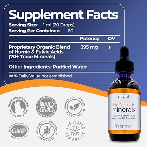 Mimi's Miracle Minerals – Fulvic & Humic Acid Supplement with 72+ Ionic Trace Minerals, Energy, Hair & Nail Growth Support, Organic Plant-Derived Liquid Drops, 4 oz