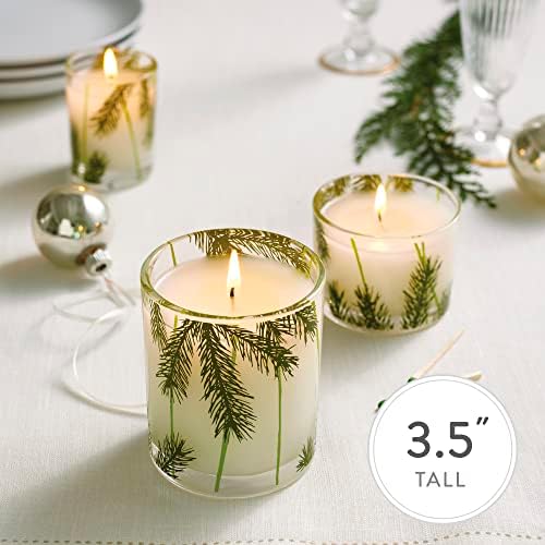 Thymes Frasier Fir Candles - Statement Collection - Silver with Pine Needle Design - Scented Candles for Home Decor - Notes of Siberian Fir Needles, Cedarwood & Sandalwood - Large 4 Wick (40 oz)