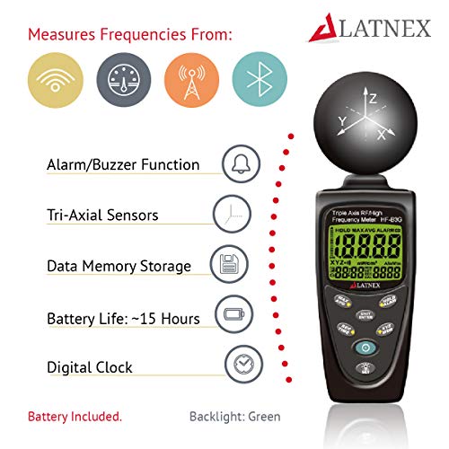 HF-B3G Triple Axis HF RF EMF Meter Analyzer and Detector + Aluminium Case & Calibration Certificate: 50MHz - 3.5GHz Measuring EMF from Cell Phones