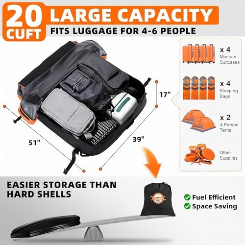 Sailnovo Aerodynamic Rooftop Cargo Carrier Bag, 20 Cubic Feet Waterproof | Fit Most Vehicles with/Without Rack, Hold Luggage for 4-6, Include Anti-Slip Mat, Storage Bag, Reinforced Straps & Lock