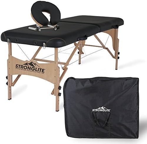 STRONGLITE Portable Massage Table Package Shasta - All-In-One Treatment Bed w/ Adjustable Face Cradle, Pillow & Carrying Case, Black