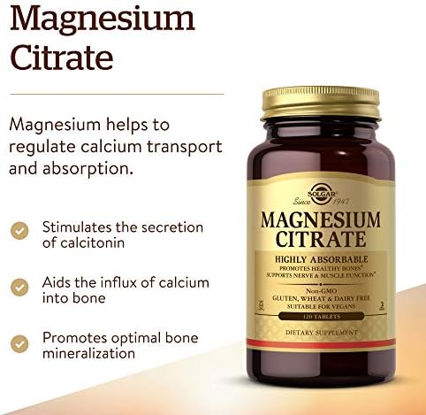 Solgar Magnesium Citrate, 120 Tablets - Promotes Calm, Non-GMO, Gluten Free | Supports Muscle Function and Relaxation, Gluten Free - 120 Tablet Serving