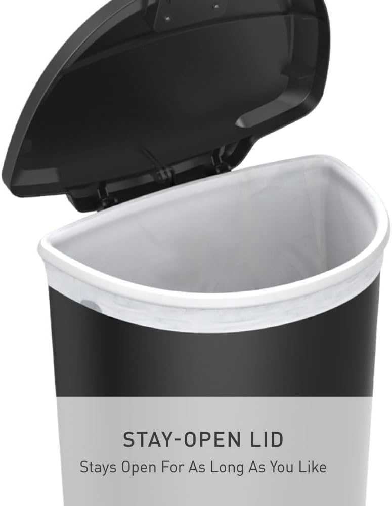 simplehuman 50 Liter / 13 Gallon Semi-Round Kitchen Step Trash Can with Secure Slide Lock, Black Plastic