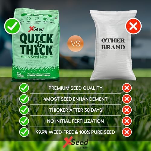 X-Seed Ultra Premium Quick and Thick Lawn Seed Mixture – Rapid Germination for Any Lawn, Dense Coverage in Sun to Shade, High-Traffic Areas, Fescue, Kentucky Blue, & Perennial Ryegrass Blend, 3lb Bag