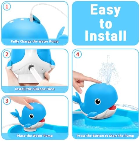 Water Table Pump, Rechargeable Water Pump for Water Table, 3.5 Hours Non-Stop Whale Pump with Sprinkler Outdoor Games Water Toys for Kids Toddlers, Outside Water Play Table Accessories (Blue)