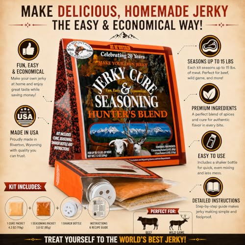 Hi Mountain HUNTERS BLEND Jerky Seasoning and Cure Kit | Beef & Venison | Savory hunter-style flavor, perfect jerky seasoning for deer, elk