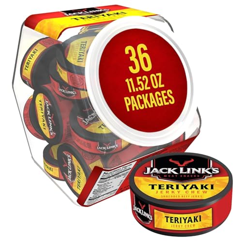 Jack Link's Teriyaki Beef Jerky Chew - (36 Pack) 0.32 oz Tins - Ready to Eat Protein Snacks - 4g Protein per Serving - Made with 100% Real Beef