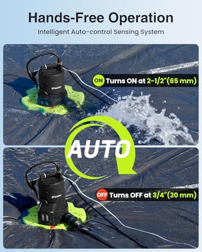 3035 GPH 2-in-1 Pool Cover Pump & Submersible Water Pump with 23FT Hose | 1/3HP Auto On/Off Sump Pump with Anti-Clogging Filter Bag for Swimming Pool