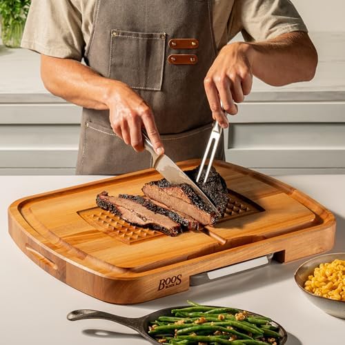 John Boos Maple Wood Cutting Board, 24”x18” – 2.25” Thick, 31-lb Reversible Wooden Butcher Block with Catch Pan, Sloped Juice Groove
