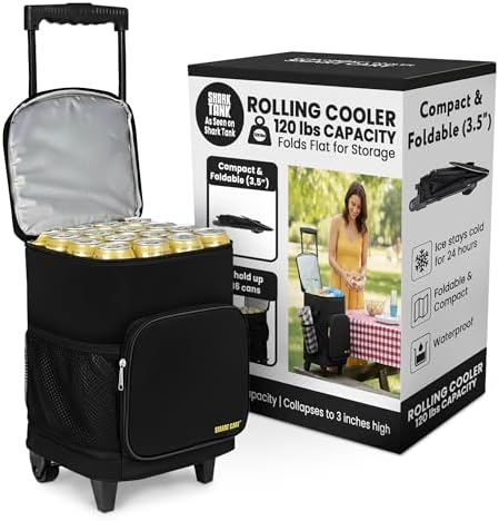 Ultra Compact Cooler Smart Cart with Wheels - Collapsible Insulated Cooler Bag - Foldable Travel Cooler 36 Cans - Leak Proof Trolley - Black