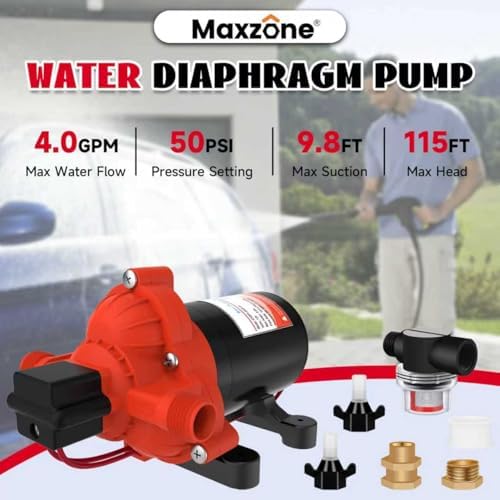 RV Fresh Water Diaphragm Pump 12 Volt DC 4.0 GPM 50PSI