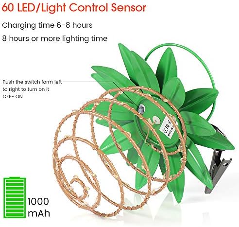 2 Pack Pineapple Solar Lights Outdoor Waterproof Garden Hanging Lamp 60 LED Dusk to Dawn Sensor Solar Lantern Lamp for Patio Yard Pathway Porch