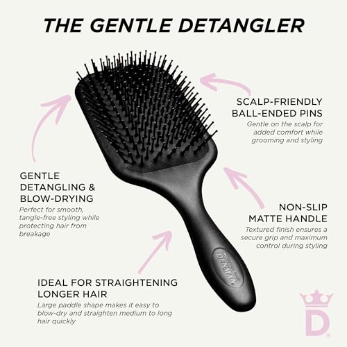 Denman Gentle Paddle Hairbrush for Comfortable Detangling, Blowdrying and Styling